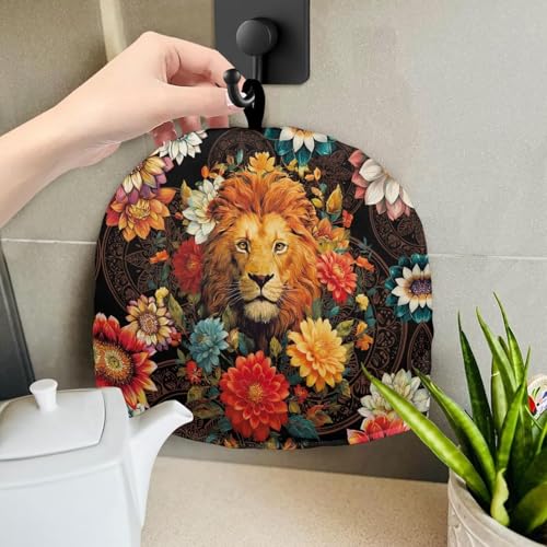 Image of Flower & Lion Print Tea Cozy for Teapot Insulated Large Teapot Warm Tea Kettle Cover Machine Washable Coffee Pot Cloth Covers Kitchen Home Decorations for Party