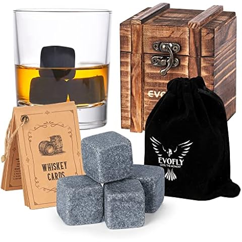 Gifts for Men, Gifts for Dad Husband, 6 Pieces Whiskey Stones with Wooden Box, Unique Anniversary Birthday Gift Ideas for Grandpa Uncle, Man Cave Stuff Bourbon Presents Cover