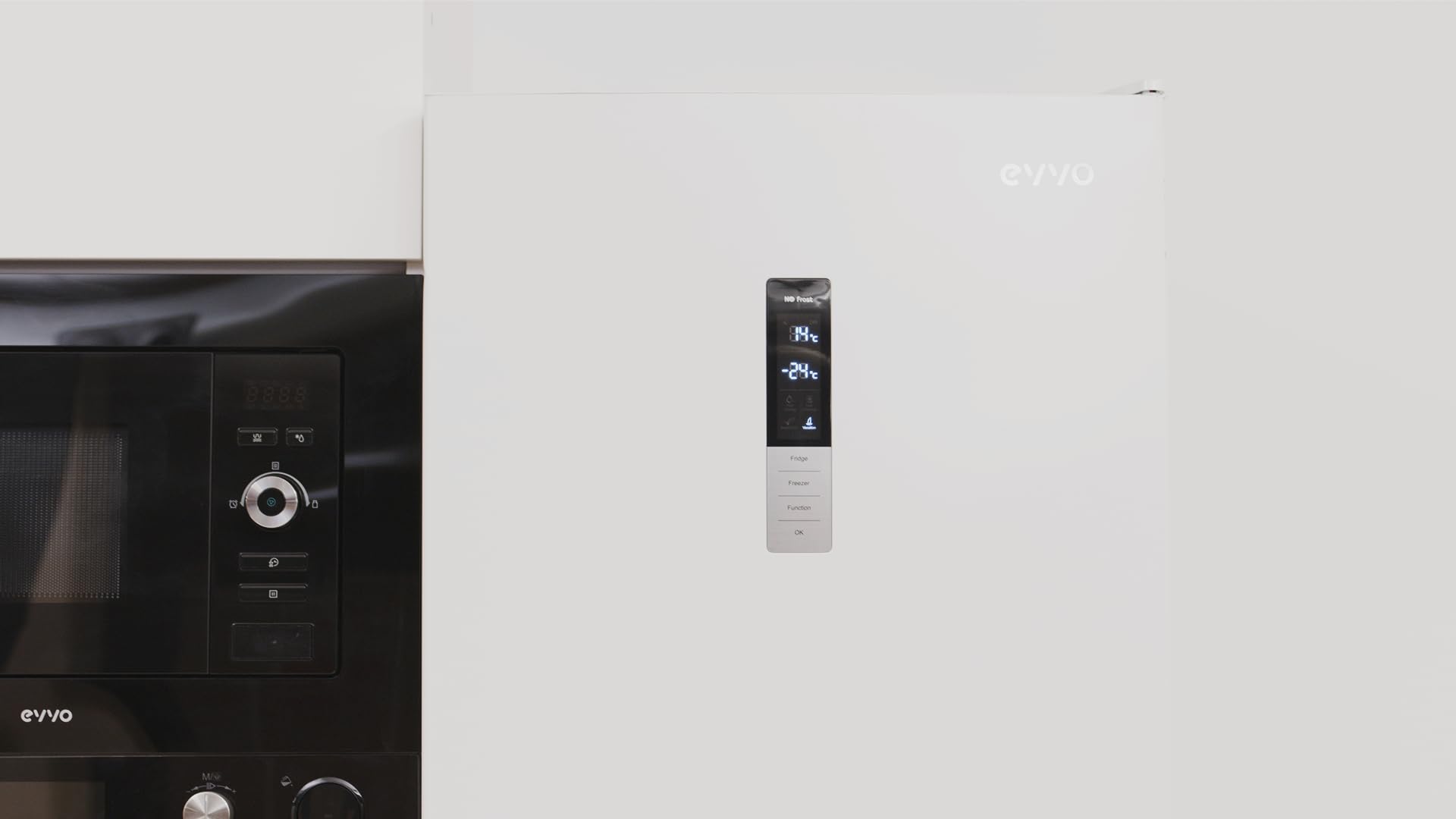EVVO Frigorífico Combi No Frost, Capacidad Frigorífico 226 L Congelador 96 L, Motor Inverter, 60cm de Ancho, Clase energética D, Multi Air Flow, Luz Interior LED, Panel LED táctil, F55W Glass (Blanco)