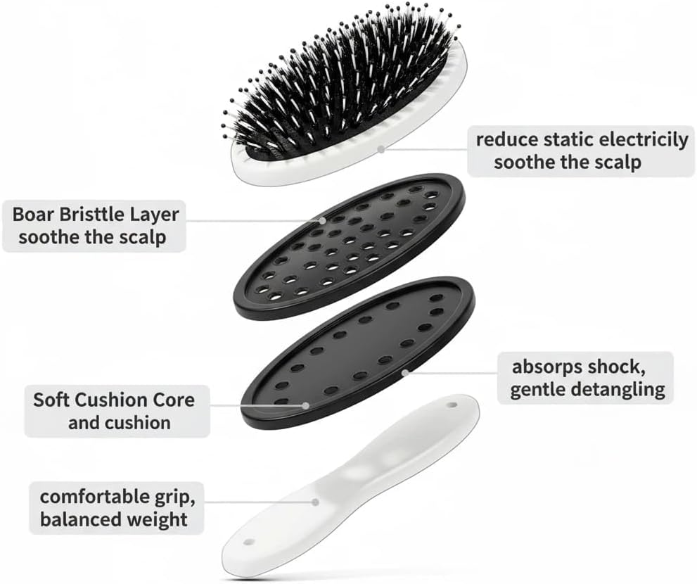 Viral Paddle Brush, 2026 New Viral World-Famous 5x Sold Out Paddle Brush, Smoother, Stronger, Shinier Hair - Boar Bristle Paddle Brushes with Nylon Bristles and Microsphere Massaging Tips (1PC) - Image 3