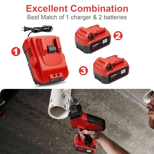 Image of KOOMICY 2Pack 18V 6.0Ah Batteries Replacement for Milwaukee M-18 Battery and 1 Charger Set