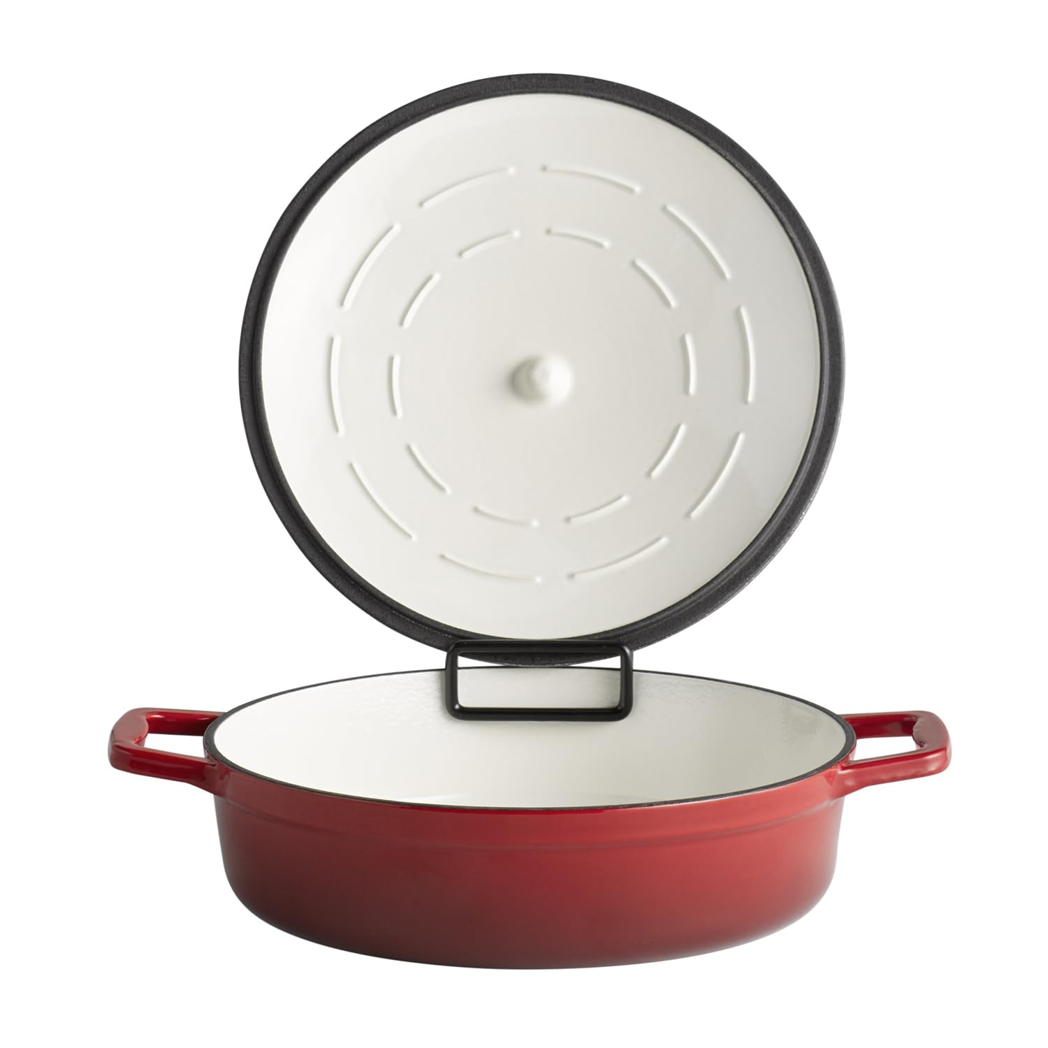 APS 88304 Cazuela con tapa "5 STARS", hierro fundido, apta para inducción, refractaria, incl. soporte para tapa, Ø 28 cm, 3 litros, rojo
