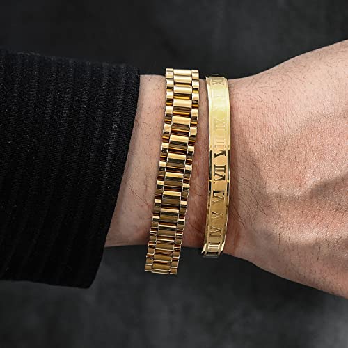 Znboh Stainless Steel Bracelets For Men Gold Roman Numeral Bangle Bracelet Adjustable Cuff Bracelet Twisted Cable Bracelet Luxury Roman Royal Crown Charm Jewelry Gifts #TOP2