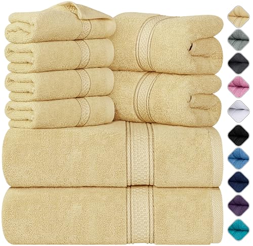 Image of Utopia Towels 8 Piece Luxury Towel Set - Majestic Plush, Super Absorbent & Quicker-to-Dry, Thick 100% Ring Spun Cotton Towels for Bathroom, Spa & Hotel - 2 Bath, 2 Hand, 4 Washcloths, Champagne