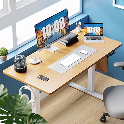 Electric Standing Desk - Height Adjustable Desk, 48 X 24 Inches Ergonomic Stand Up Desk With Memory Preset, Sit Stand Computer Home Office Desk Standing Table With T-Shaped Metal Bracket, Natural #TOP6