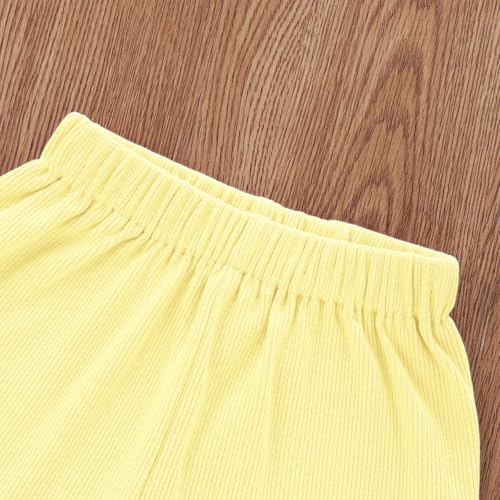 Image of Toddler Girl Clothes Summer Outfit Short Sleeve Shorts Set 12M-5T | Soft ribbed knit toddler girl outfit with breathable fabric, ruffle top, comfy shorts and stretchy fit for summer daily wear.