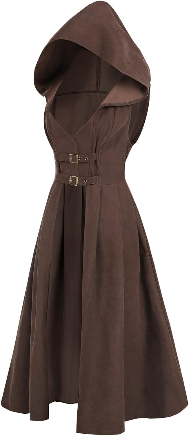 LTAKK Renaissance Costume Women Hoodie Medieval Pirate Dress High Low Corset Ren Faire Overdress with Hood - Image 2