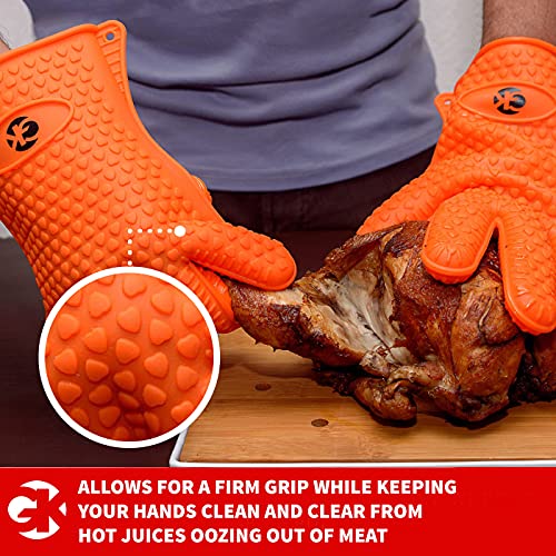 Gk’s Premium Bbq Dream Set: 100% Mess Proof Silicone Bbq Smoker Gloves For Bbqing All Day Plus Super Sharp Solid Meat Claws For Shredding Plus Silicone Basting Brush | Smoker Accessories For Men And Women (Orange) #TOP2