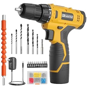 Cordless Drill Set,12V Power Drill Set with Battery and Charger, Electric Drill Driver/Drill Bits, 3/8” Keyless Chuck,21+1 Torque Setting, 180 inch-lbs, with LED Electric Drill Set (Yellow)