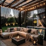 GITOHLD Outdoor Mosquito Netting for Patio - Extra Wide Mesh Bug Net Curtains for Porch, Lightweight Airy Screen for Balcony Gazebo Pergola Cabana, 125" W x 98" L Per Panel, 2 Panels, Black