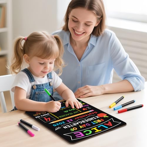 Image of First & Last Day of School Board, 10.3 x 13 Inch Double Sided Back to School Sign for Kids /Girls /Boys, Reusable Wooden 1st Day of Preschool /Kindergarten Chalkboard