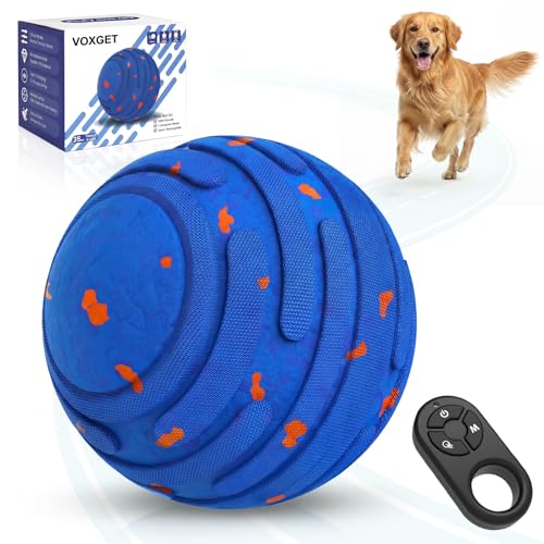 VOXGET Smart Interactive Dog Toy Ball, Upgrade Automatic 3 Modes Moving Ball with Remote Control for Medium Large Dogs, Rechargeable Waterproof E-TPU Bounce& Rotate Dog Toy to Keep Busy (Dark Blue)