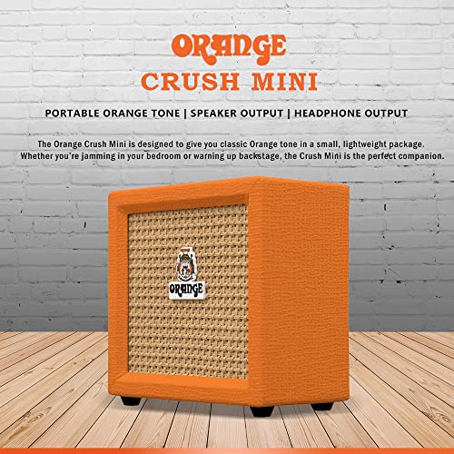 Orange Crush Mini 3W Guitar Combo Amplifier W/ Integrated Tuner, 3.5Mm Headphone Jack & Aux In Jack, 8 Ohms External Speaker Plus A Basic Bundle #TOP1