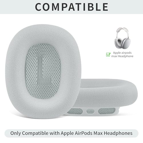Image of Replacement Ear Cushions for Apple AirPods Max 1 & 2 Upgraded Memory Foam Pads with Durable Fabric,Sound Insulation and Noise Reduction,Strong Magnetic Fit,Sweat-Resistant, Breathable Comfor(Silver)