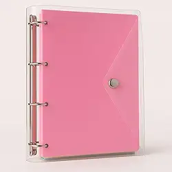 Fichário Universitário Pasta Organizadora 4 Argolas Transparente Rosa