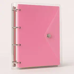 Fichário Universitário Pasta Organizadora 4 Argolas Transparente Rosa