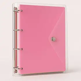Fichário Universitário Pasta Organizadora 4 Argolas Transparente Rosa