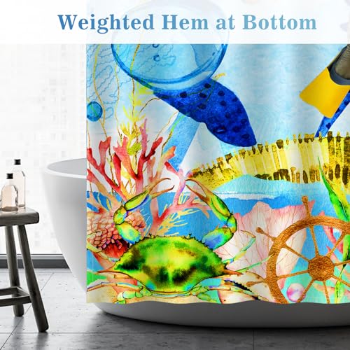 Image of Aimego Extra Long Shower Curtain - Funny Cat Sea Ocean Animal Tropical Fish Coral Seahorse Fabric Cloth Shower Curtain Set with 12 Hooks for Bathroom Decor Accessories Bathtub Curtain, 72 inchx84 inch