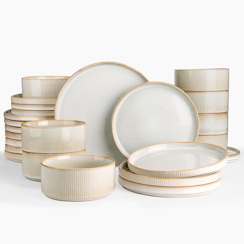 Richmount Star Plates and Bowls Set, Stoneware 24 Pieces Dinner Set for 8, Dinnerware Sets with Dinner Plates/Salad Plate/Cereal Bowls, Dishwasher & Microwave Safe, Cappuccino White — image 1