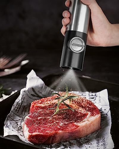 HEMOBAKY Electric Salt and Pepper Grinder Set with Wireless Recharging Base, Pepper Grinder with Adjustable Coarseness, Stainless Steel Mill with LED Light