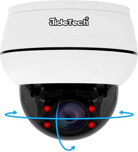 JideTech Cámara POE PTZ 4K para exteriores, cámara domo IP de 8MP con zoom óptico 5X, visión nocturna IR detección de movimiento humanoaudio