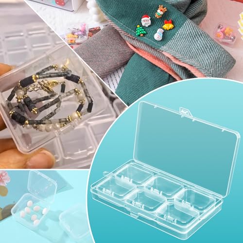 Image of Large Bead Organizer Box with 6 Small Boxes inset, Small Bead Organizers and Storage Plastic Cases, Clear Bead Storage Containers Boxes with Hinged Lid(7 Pcs)