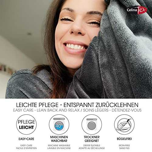 CelinaTex TV-Decke mit Ärmeln und Fußtasche Flauschige Kuscheldecke XL 170 x 200 cm grau Mikrofaser Fleece Soft Oeko-TEX – Ansicht 3
