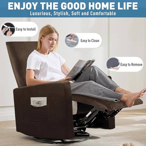 Image of ZNSAYOTX 2026 Velvet Small Recliner Cover 3-Piece, Luxury Plush Recliner Chair Covers with Elastic Band & Ties Stay in Place, Stretch Reclining Slipcover for Lazy Boy Soft Washable (Dark Coffee)
