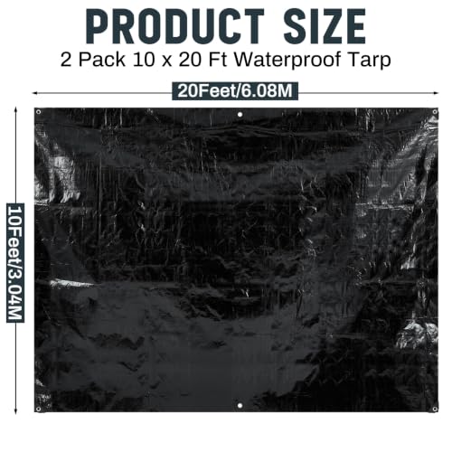 Image of 2 Pack 10 x 20 ft 5.5 Mil Large Tarps Heavy Duty Waterproof Tarp Multi Purpose Tent Cover for Home Boats Cars Camping Patio Furniture Roof Emergency Rain Protective Cover, Black