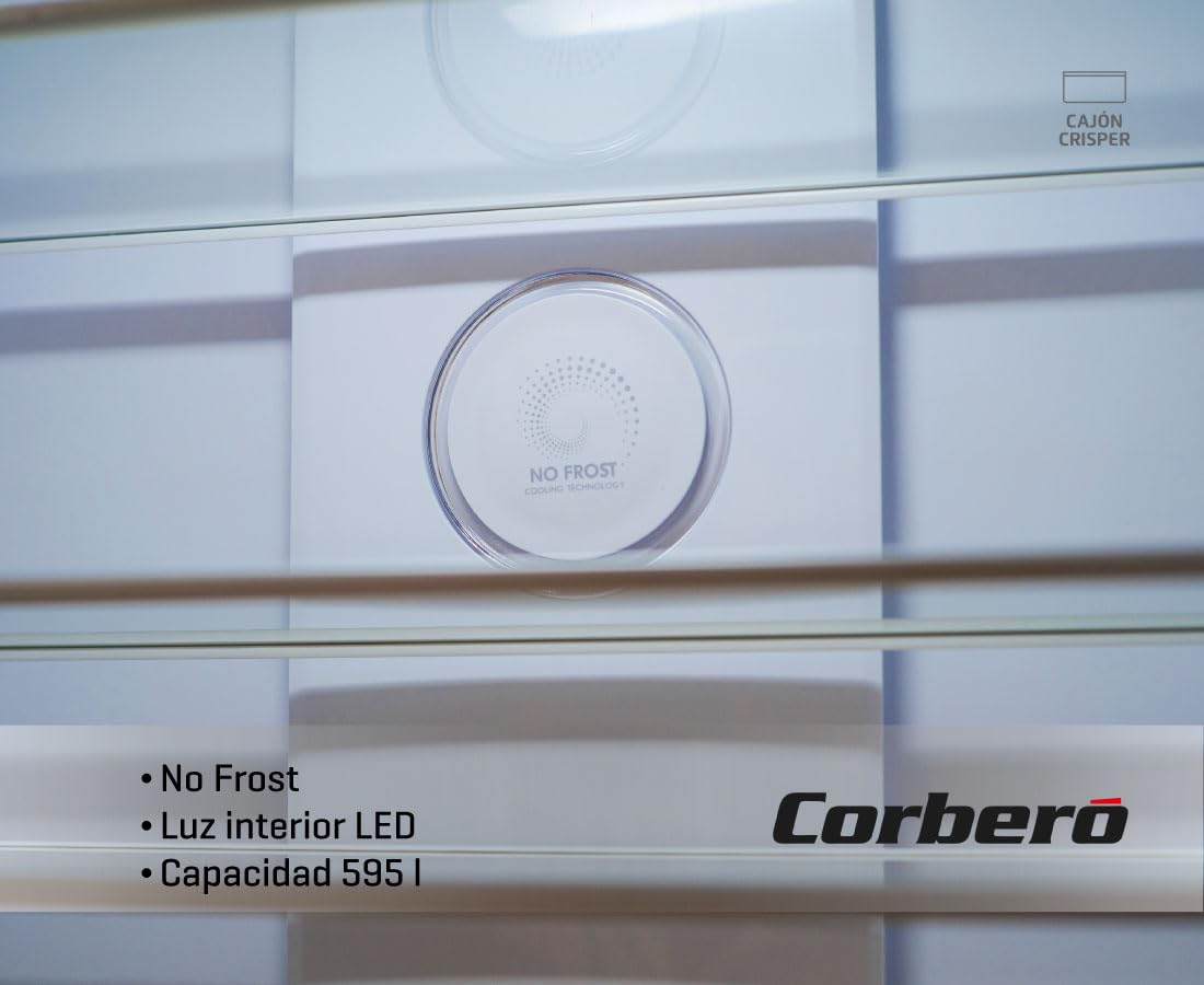 Corberó - Frigorífico 4 Puertas | CF4PH4823NFX | No Frost | Inverter | 362L | 180 cm | Display Puerta | Fresh Box | Crisper | Fresh Box Convertible | Estantes de Cristal | Función Eco | Inox