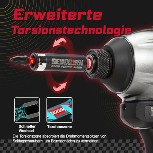 Geinxurn 32tlg. Schlagfester Schrauber Bits Set (Torx, Kreuzschlitz), Phillipes Bitsatz Magnetische S2-Stahl 1/4 zoll Sechskantschaft, inkl. Bit-Halter Stecknuss-Adapter mit Beige Aufbewahrungsbox