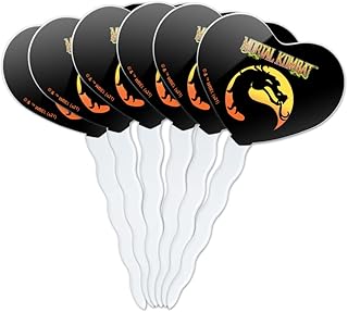 Mortal Kombat Klassic Logo Heart Love Cupcake Picks Toppers Decoration Set of 6