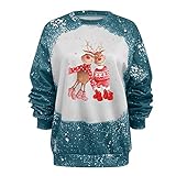 Sweatshirt Damen Pullover Gemütliche Weihnachtspullover Übergröße Weihnachten Karikaturdruck Weihnachtspulli Kontrastfarben Batik Pulli Lässig Hoodie Rundhals Herbst-Winter Festlich Schneeflocke