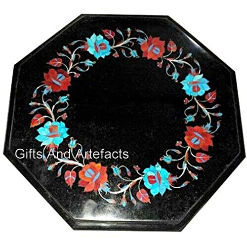Dessus de table basse en marbre noir et incrustation d'artisanat d'art - 3