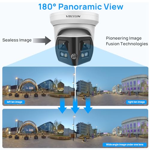 Image of VIKYLIN 4K 8MP Dual Lens Poe IP Security Camera Outdoor with 180 Panoramic Wide Angle, Full Color /EXIR2.0 Night Vision,Human /Vehicle Detection,2-Way Talk, Micro SD(512G),IP67,Blue Iris,NDAA Compliant