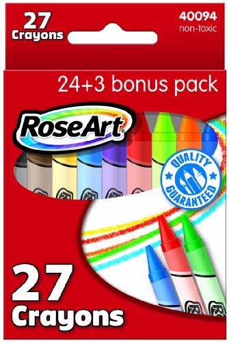 RoseArt Crayons, 24 + 3 Bonus Crayons, Packaging May Vary (40094UA-48)