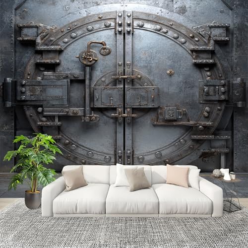 Generico Art Carta da parati Fotografica 200x140 cm Porta Metallica Tecnologica Fotomurali in Tessuto non tessuto Antimacchia e Antimuffa Argento XXL Poster Gigante Muro Carta da parati