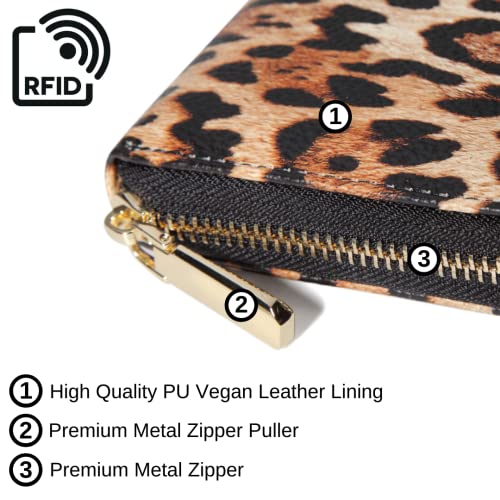 Daisy Rose Women’s Zip-Around Wallet & Phone Clutch with RFID Blocking, PU Vegan Leather (Leopard)4