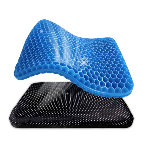 Zaztytoy Sitzkissen Gelkissen - Ergonomische Wabenstruktur mit 2 waschbaren Bezügen und Antirutsch-Unterseite in Blau 43x43x4cm - für Bürostuhl und Auto für langes Sitzen im Alltag und auf Reisen