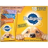 PEDIGREE Chopped Ground Dinner Adult Soft Wet Meaty Dog Food With Hearty Chicken, Slow Cooked Beef, and Beef, Bacon & Cheese Variety Pack, (18) 3.5 oz. Pouches