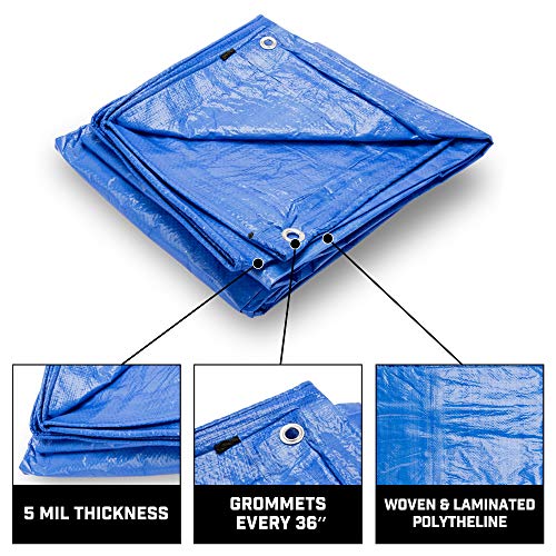 Grizzly Tarps by B-Air 8' x 10' Large Multi-Purpose Waterproof Heavy Duty Poly Tarp with Grommets Every 36", 8x8 Weave, 5 Mil Thick, For Home, Boats, Cars, Camping, Protective Cover, Pack of 20, Blue by B-Air - Used condition - Image 4