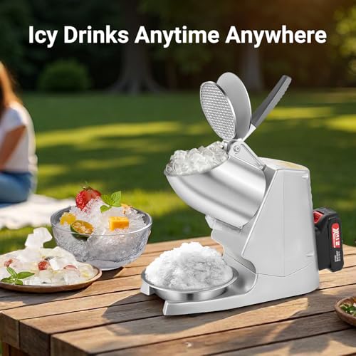 HURMOVAE 180W 178Ibs/h Portable Dual Blade Ice Crusher for Home use & Outdoor, with Single Battery, Ice Shaver Machine, Silver - Thumbnail 2