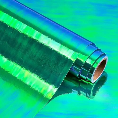 WRAPAHOLIC Green Wrapping Paper - Mini Roll - 17 inch x 16.5 feet - Holographic Iridescent Wrapping Paper for Birthday, Wedding, Baby Shower, Bridal Shower