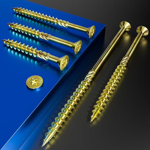 Image of Wensilon 5 /16 * 4 inch Yellow Zinc Deck Screws, (39pcs) 2 lbs.Exterior Wood Screws, Bronze, Star Bit