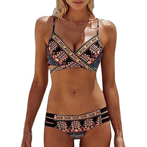 KEERADS Bikini Set,Fashion Women Two Pieces Striped Strap Push Up Padded Top Swimsuit (Black, L) Cover