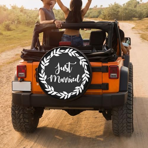 Image of Just Married Spare Tire Cover Dust-Proof Wheel Tire Cover Fit Trailer, RV, SUV and Many Vehicle 15 Inch
