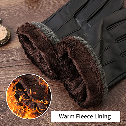 Isilila Men Winter Leather Gloves Warm Black Gloves, Genuine Sheepskin Touchscreen Texting Fleece Lined Cold Weather Gloves For Driving/Cycle #TOP3