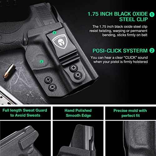 M&P Shield 9Mm Holster, 1.75 Steel Clip, Iwb Kydex Fit: Smith & Wesson M&P Shield M2.0 / M1.0 - 9Mm/.40 - 3.1" Barrel Pistol, Inside Waistband Concealed Carry, Adj. Posi-Click Retention & Cant, Right #TOP3