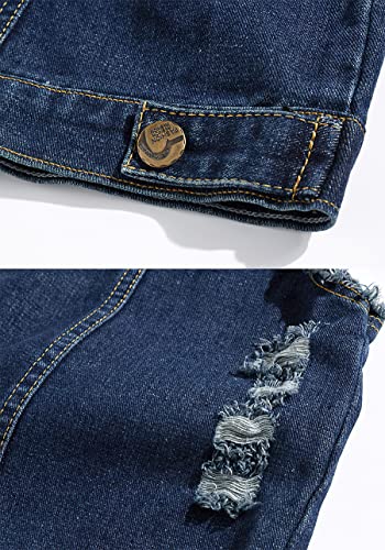 Image of ebossy Men's Ripped Distressed Denim Vest Sleeveless Button Up Jean Vest Jacket (Medium, Denim Blue)