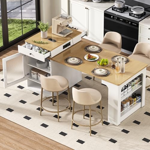 KUAKE Isola da Cucina con Ruote, Tavolo da Pranzo Estensibile